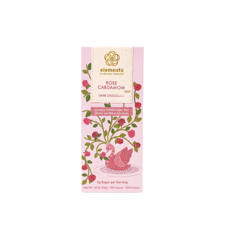 Elements Ayurveda Powered Rose Cardamom Dark Chocolate