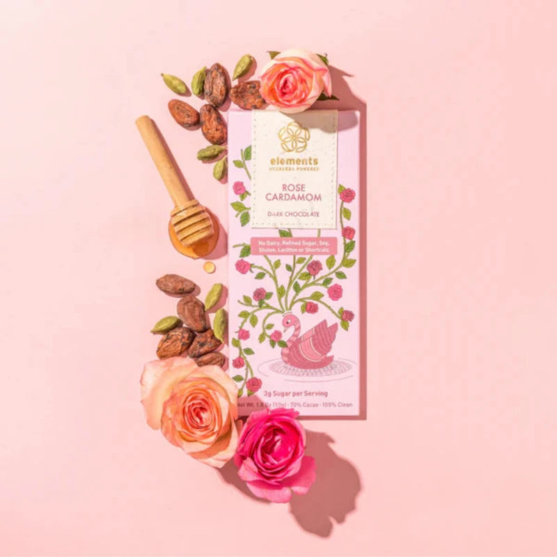 Elements Ayurveda Powered Rose Cardamom Dark Chocolate